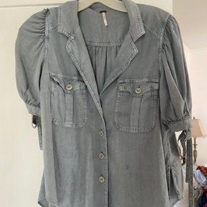 FREE PEOPLE SAFARI BABE BLUE SHIRT TOP